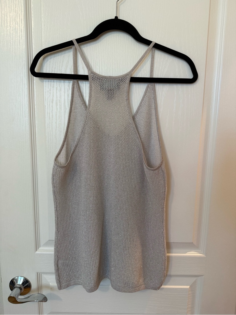 Cynthia Rowley Shimmer Knit V-Neck Tank in Light Silver-Beige - Picture 5 of 8